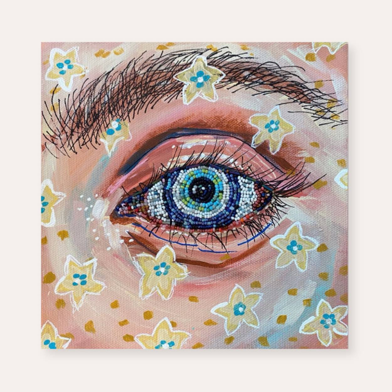 Armageddon Eyes ( original painting / beaded artwork )