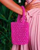 ANTONIA Crystal Beads Bucket Bag In Hot Pink
