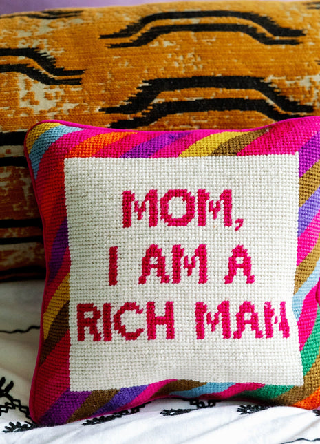 Mom, I Am A Rich Man Needlepoint Pillow Needlepoint Furbish Studio