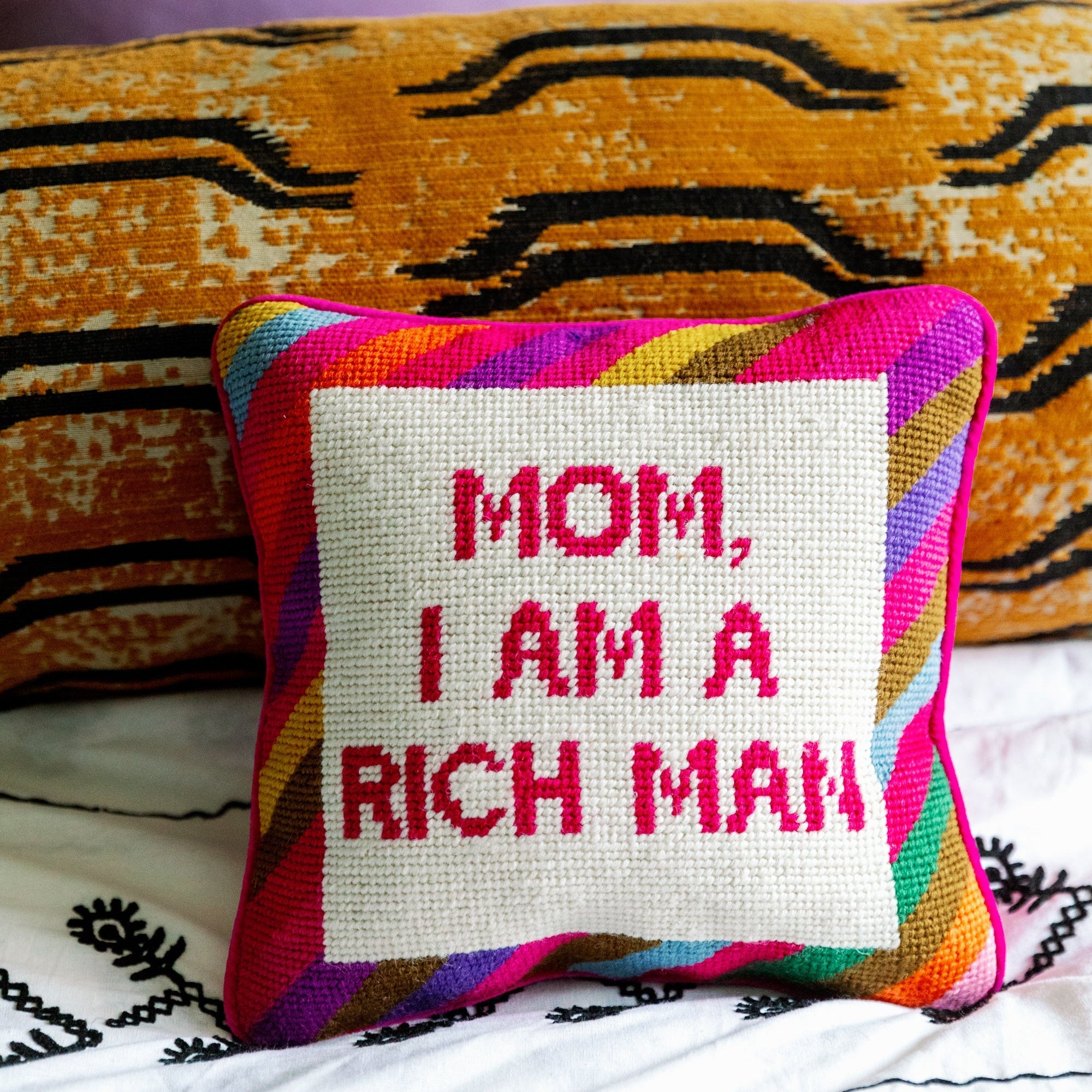 Mom, I Am A Rich Man Needlepoint Pillow