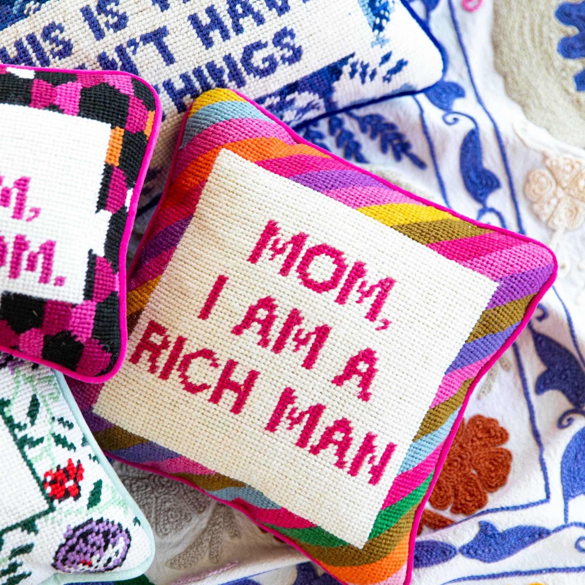Mom, I Am A Rich Man Needlepoint Pillow Needlepoint Furbish Studio