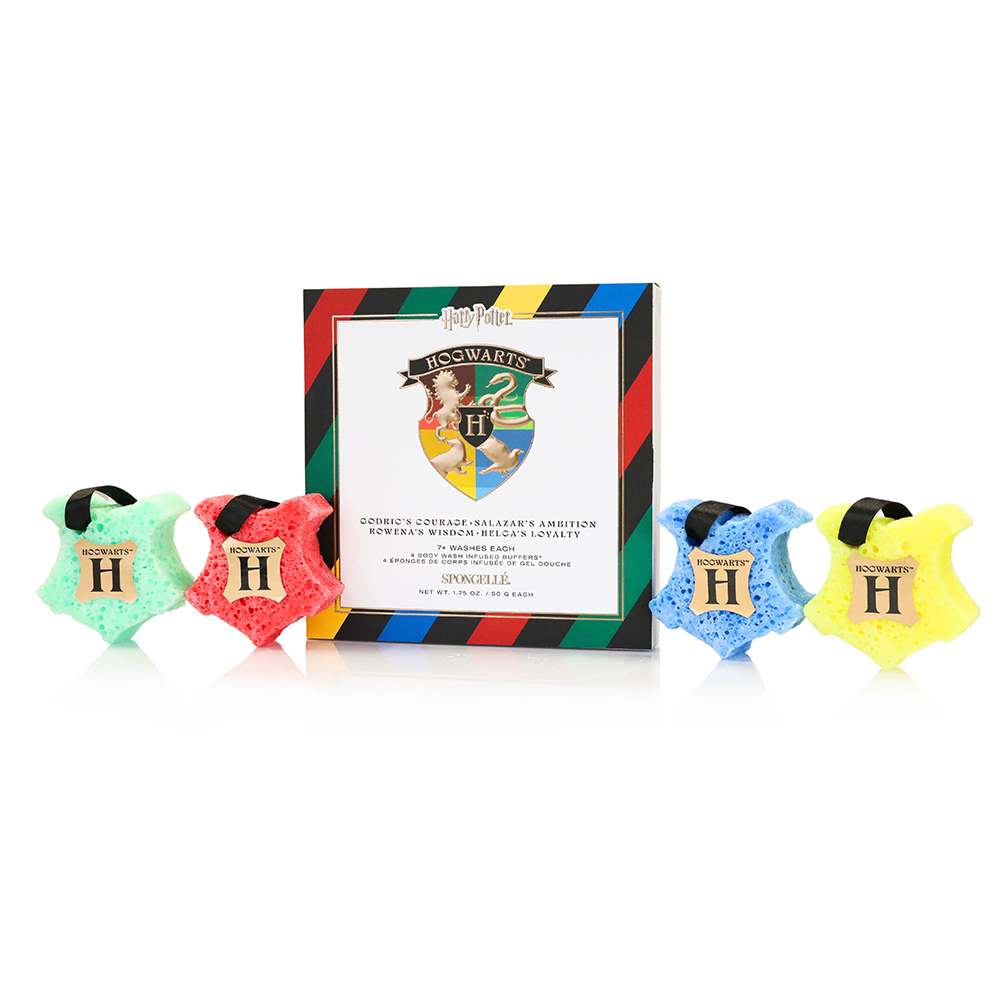 Limited Ed Gift Set | Hogwarts House Cleansing Skin Buffer (4 pcs) Body Wash Infused Buffer Spongellé