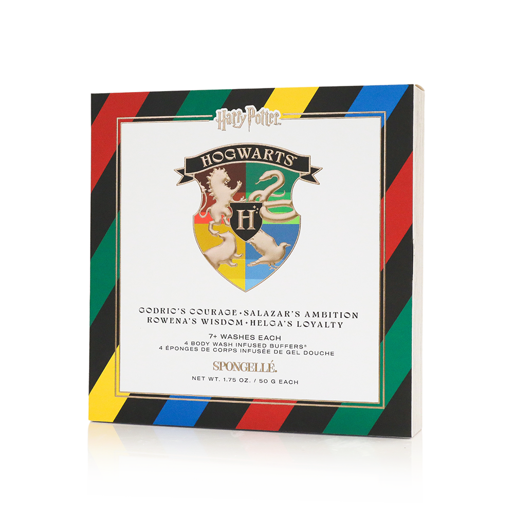 Limited Ed Gift Set | Hogwarts House Cleansing Skin Buffer (4 pcs) Body Wash Infused Buffer Spongellé