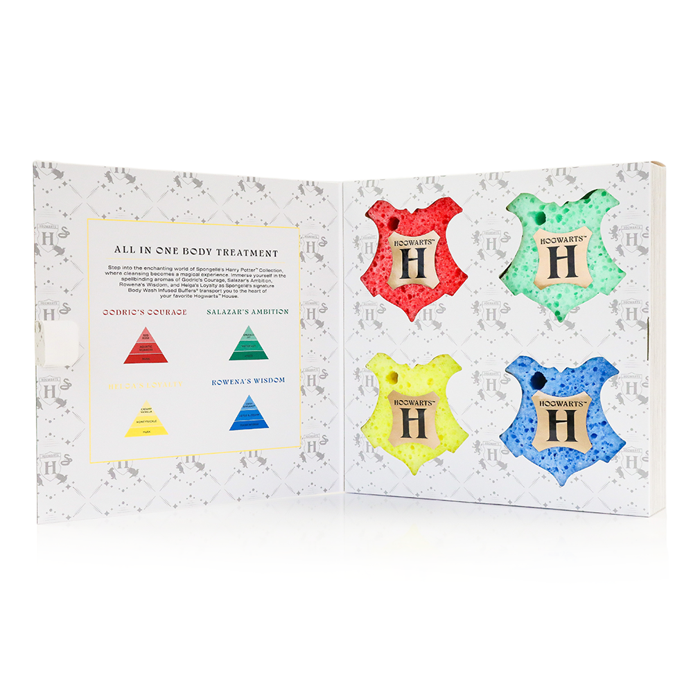 Limited Ed Gift Set | Hogwarts House Cleansing Skin Buffer (4 pcs) Body Wash Infused Buffer Spongellé