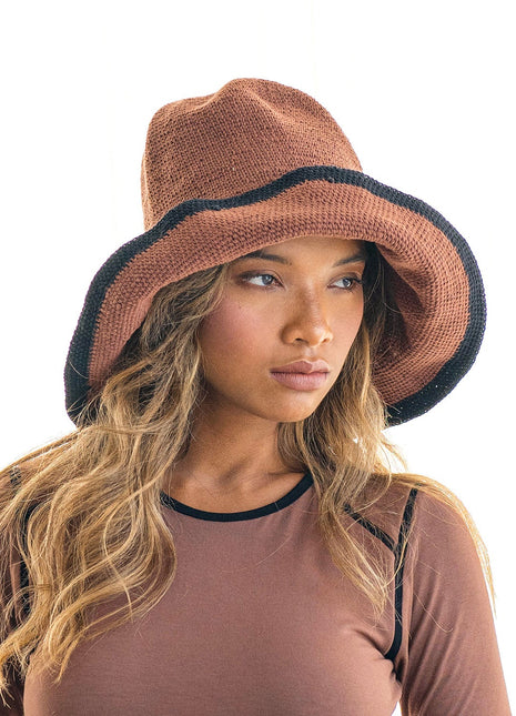 BLOOM LINE Crochet Sun Hat In Dark Brown