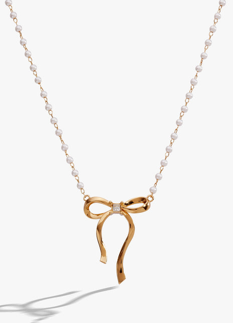 Bow Pearl Coquette Necklace