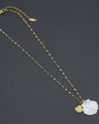 Mother of Pearl Shell Pendant Gold Dainty Link Adjustable Necklace , Sku#BXG17