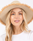 Frayed Band and Trip Straw Sun Hat