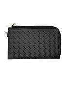 Faux Leather Basket Weave Flat Card Holder Wallet with Wristlet