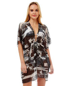 Abstract Blocks Waist Cover Up Kaftan Poncho