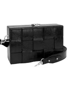 Faux Leather Woven Square Box Crossbody Bag