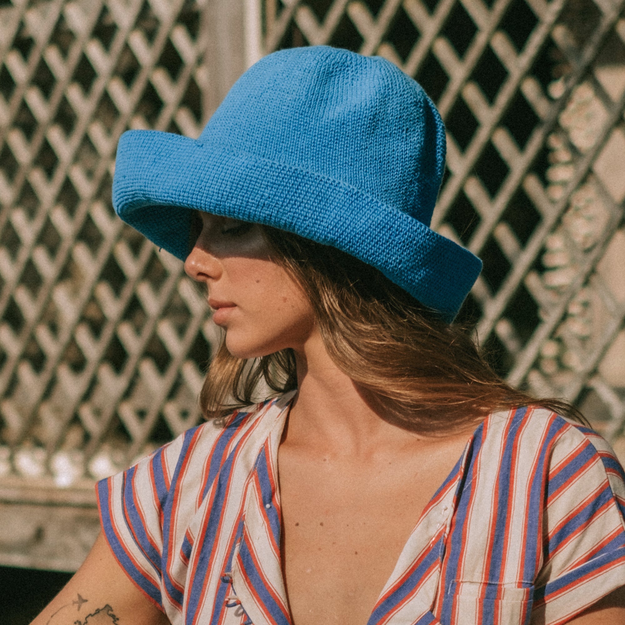 BLOOM Crochet Hat in Mosaic Blue Crochet hats BrunnaCo