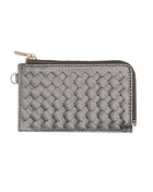 Faux Leather Basket Weave Flat Card Holder Wallet with Wristlet