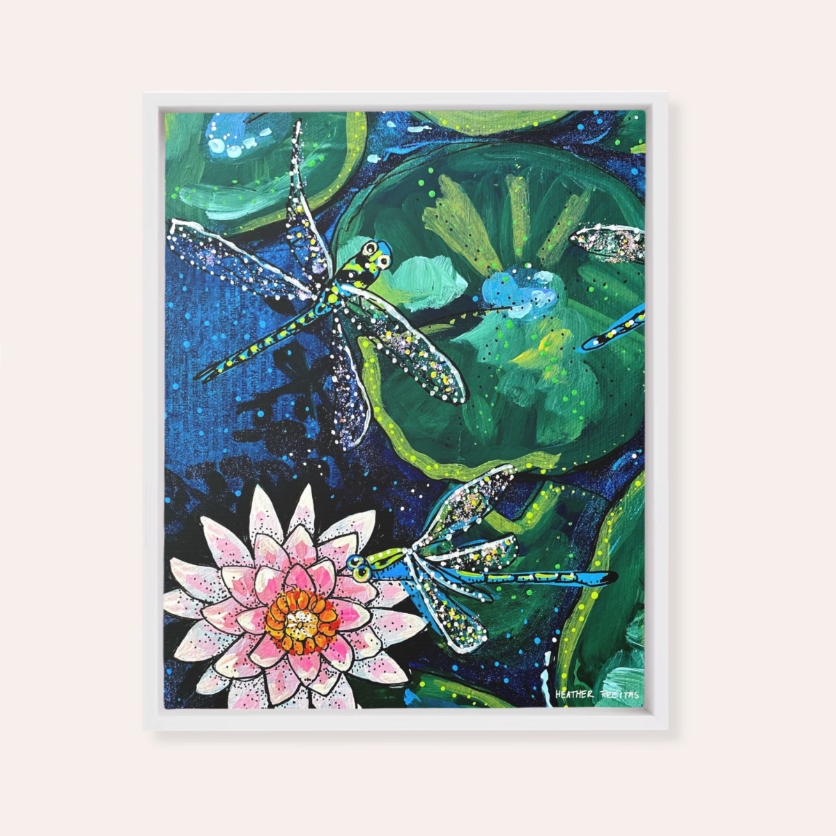 Dragonfly Lily Framed Fine Art Canvas Print