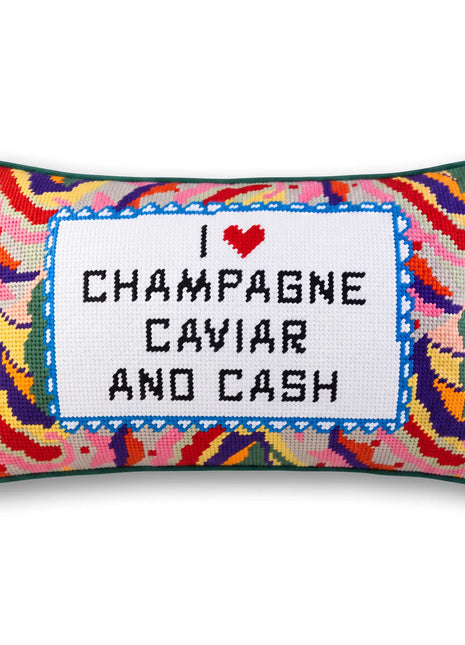 Caviar and Cash Needlepoint Pillow