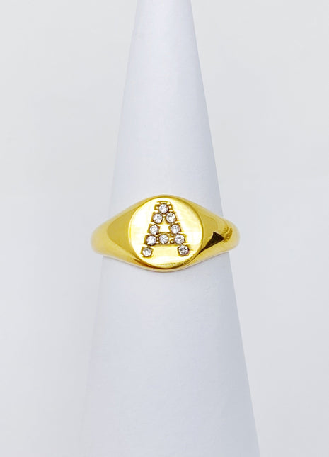 Gold Initial Ring – 18K Gold Stainless Steel Cubic Zirconia