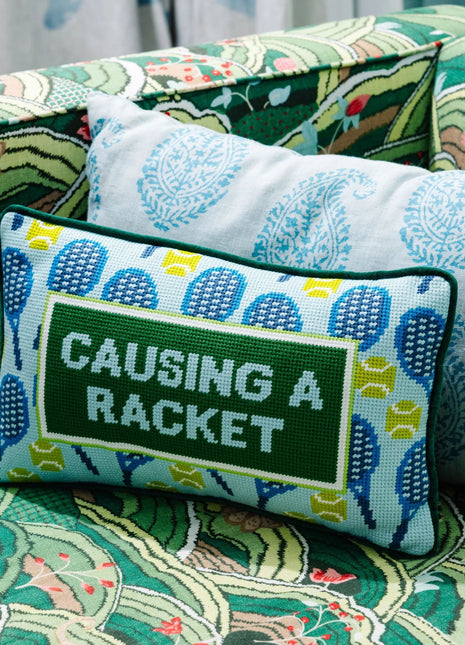 Causing A Racket Needlepoint Pillow Needlepoint Furbish Studio