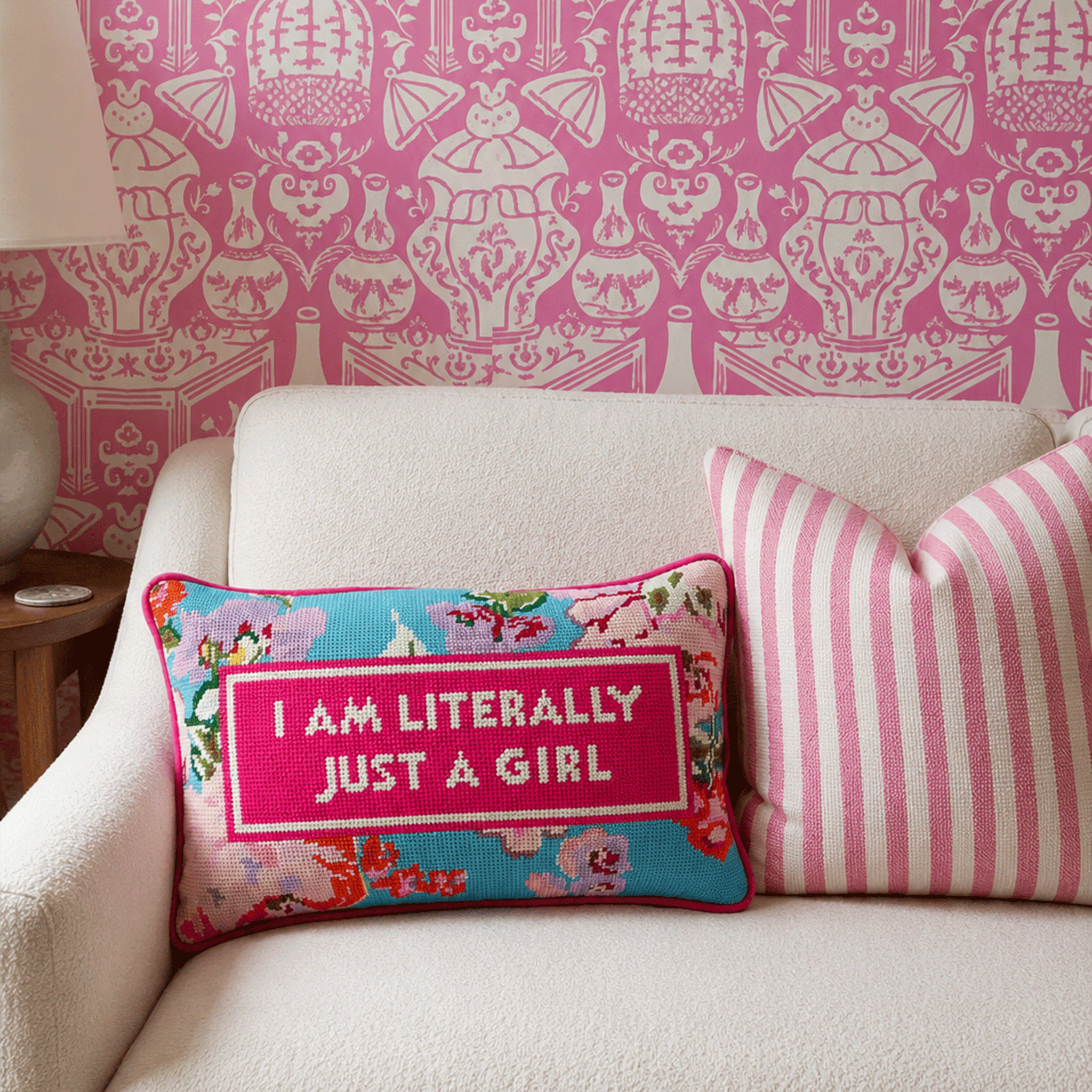 Just A Girl Needlepoint Pillow