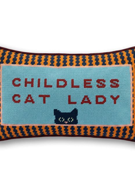 Childless Cat Lady Needlepoint Pillow