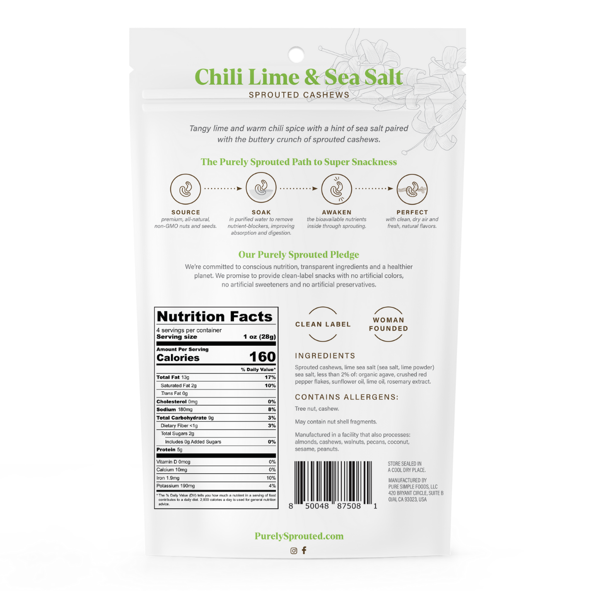 Chili Lime & Sea Salt, Sprouted Cashews (1/6 pack)