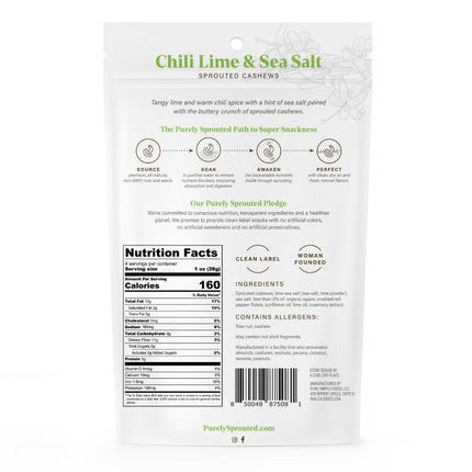Chili Lime & Sea Salt, Sprouted Cashews (1/6 pack)