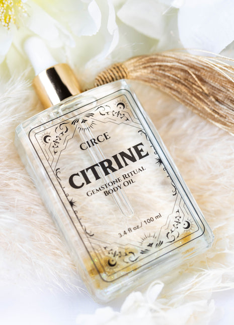 Citrine Gemstone Body Oil – Crystal-Infused Hydrating Oil for Abundance & Glow | 3.4 oz