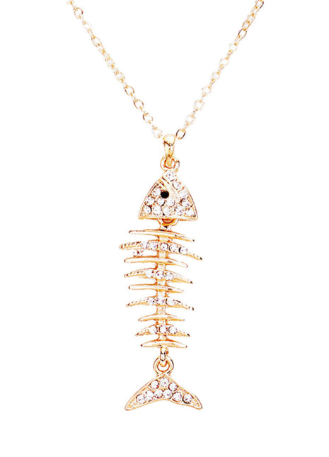 Crystal Pave Fishbone Pendant Necklace