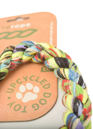 Rerope Looper Barrel with Tennis Ball Upcycled Textile Rope Dog Toys