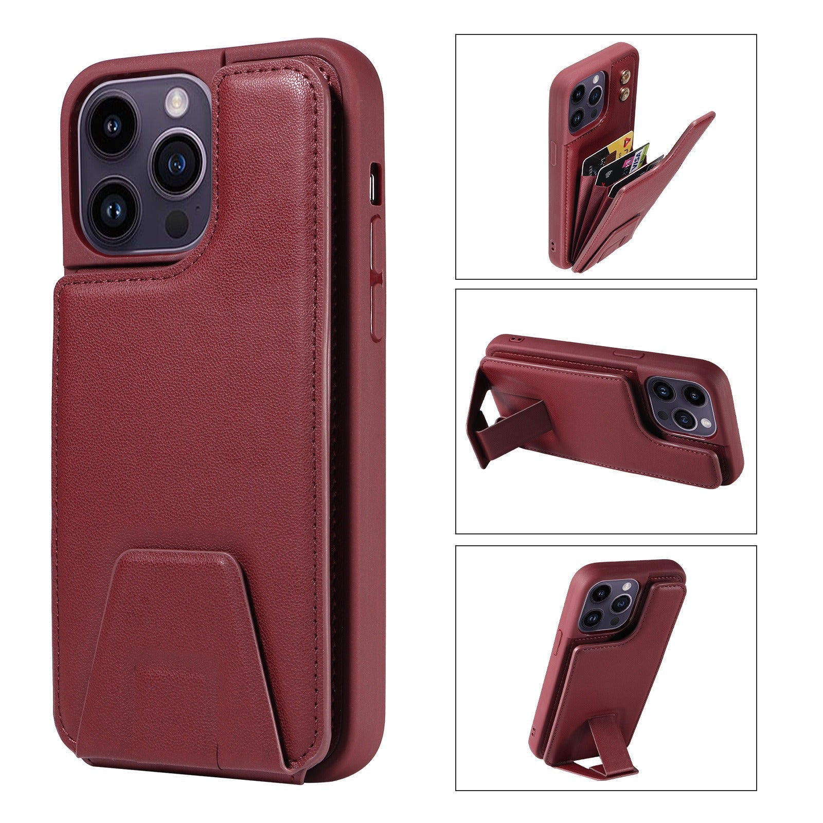 Slim PU Leather Accordion Wallet iPhone Case with Vertical Kickstand Wine Red iPhone Case V.I.P Digital Presence
