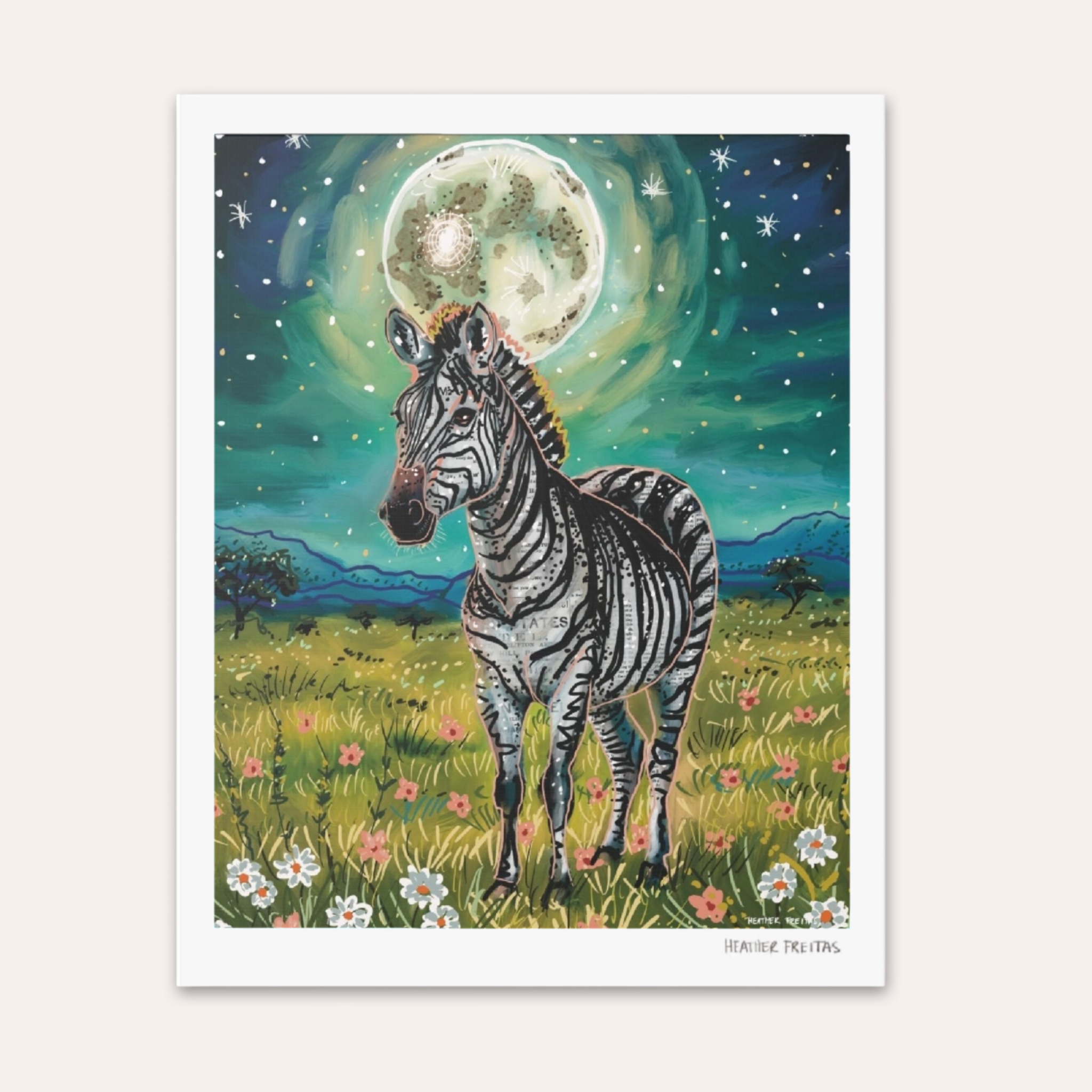Floral Zebra Hand Signed Fine Art Print