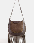 Rivet Trim Suede Fringe Bag, Shoulder/Crossbody