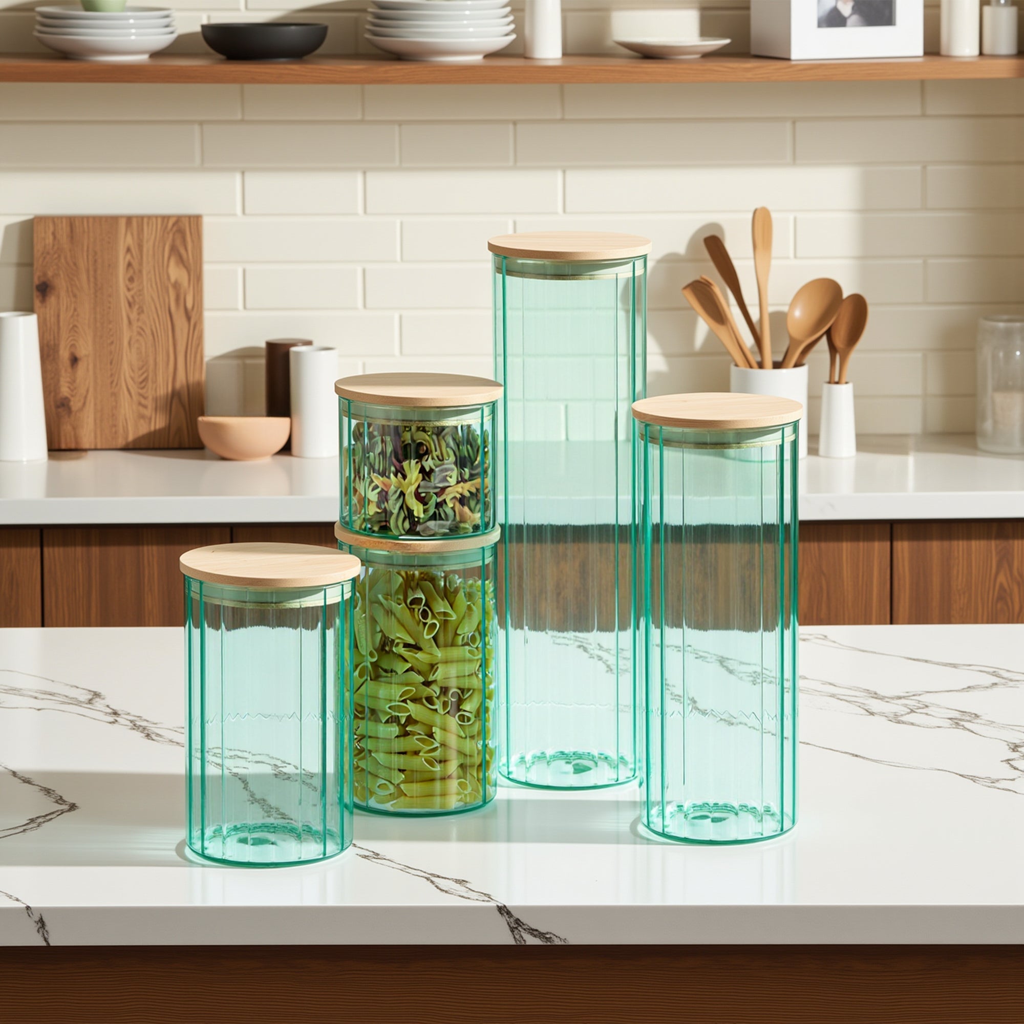 Bamboo Lid Glass Canister Set