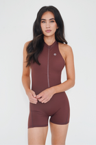 I am Limitless Front Zip Zip Bodysuit in Chocolate