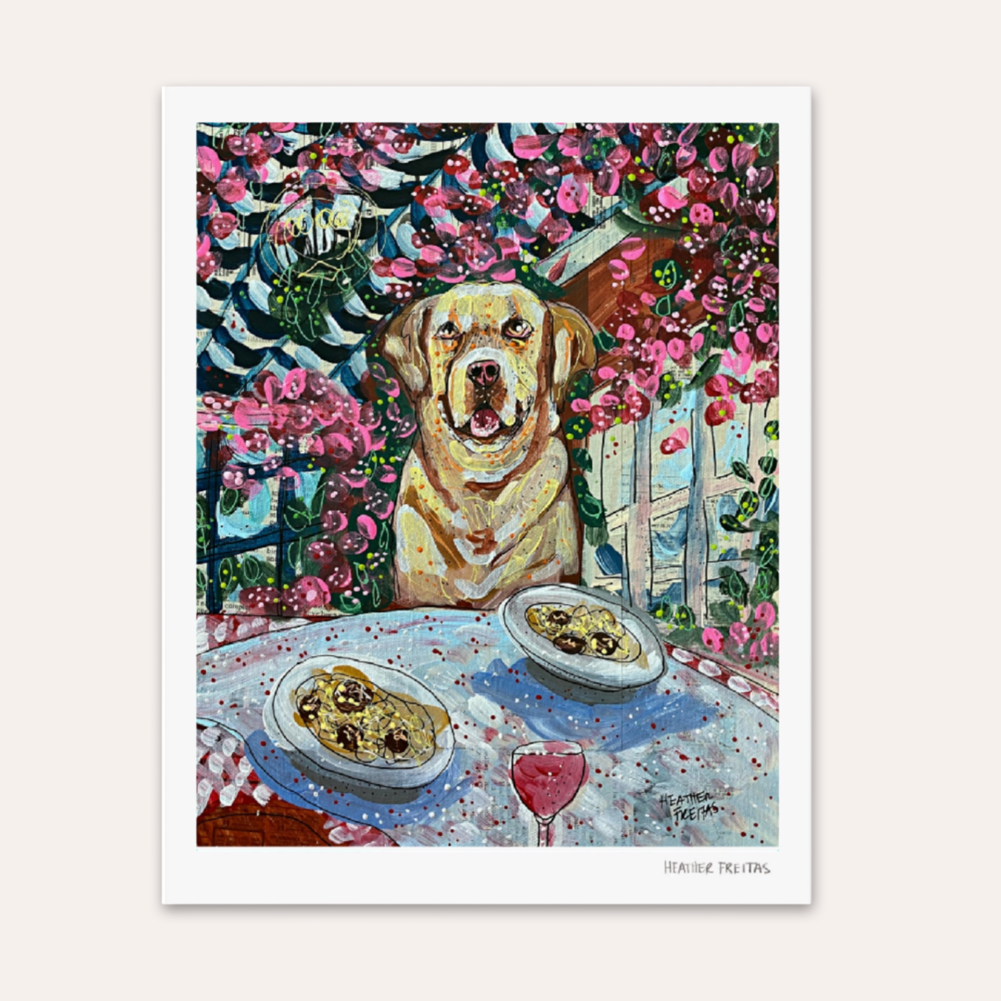 Yellow Lab Dining Hand Signed Fine Art Print