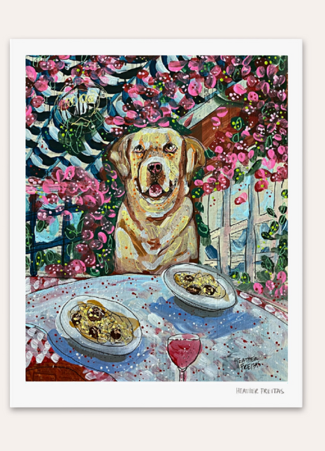 Yellow Lab Dining Hand Signed Fine Art Print