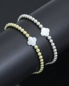 Hematite with Mother of Pearl Clover Stretchy Bracelet, Sku#EF772
