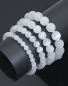 Genuine Round Smooth Selanite Stretchy Bracelet, Sku#EF779