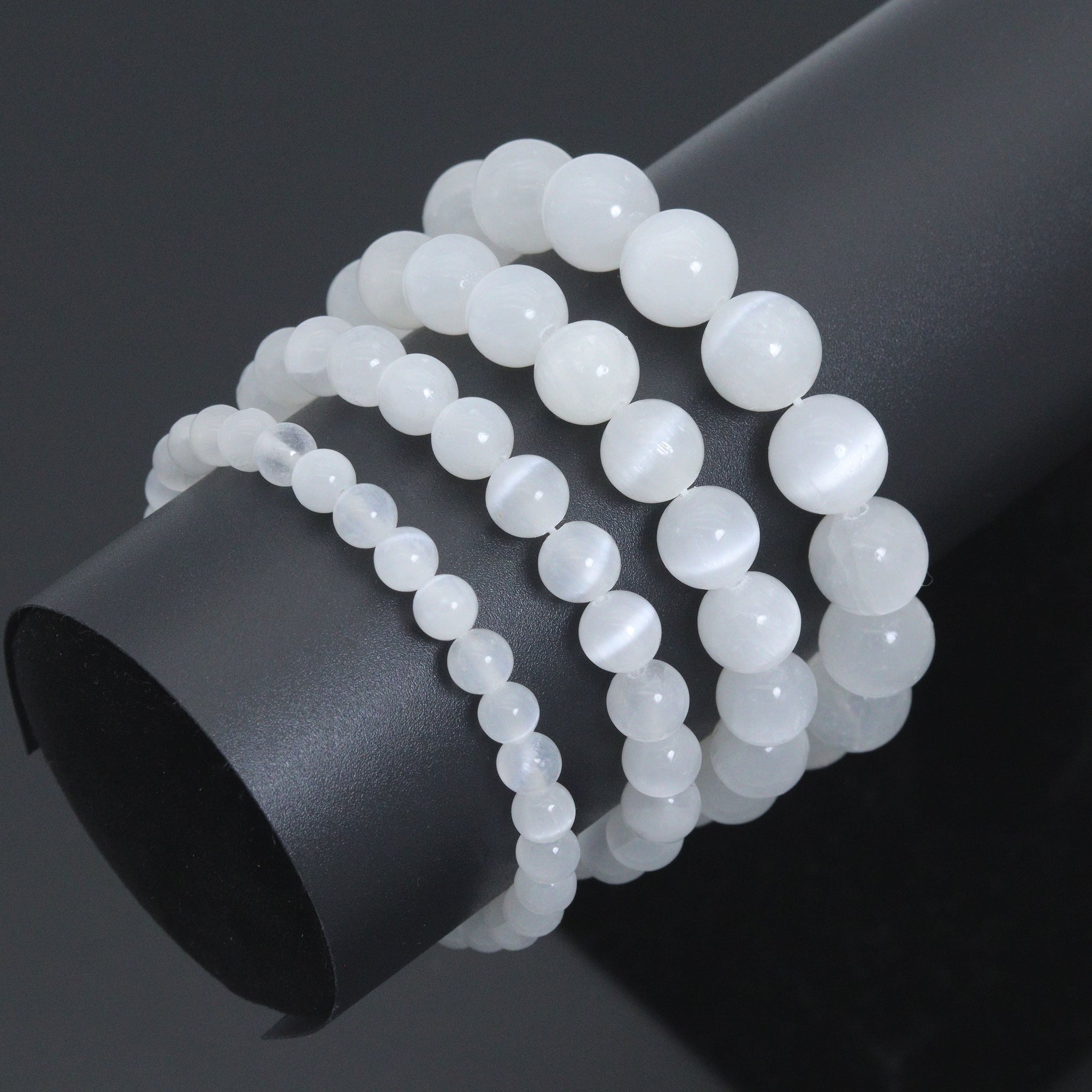 Genuine Round Smooth Selanite Stretchy Bracelet, Sku#EF779