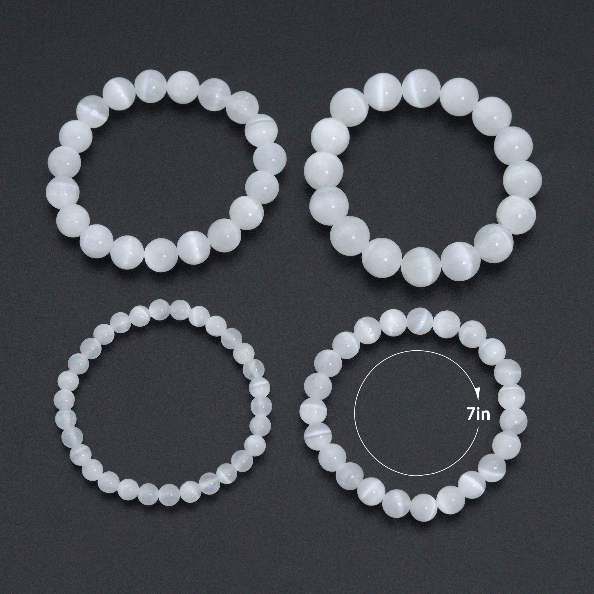 Genuine Round Smooth Selanite Stretchy Bracelet, Sku#EF779