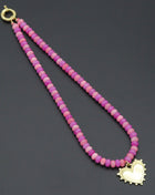 Mixed Pink Roundelle Jade beads necklace with heart, sku#EF809