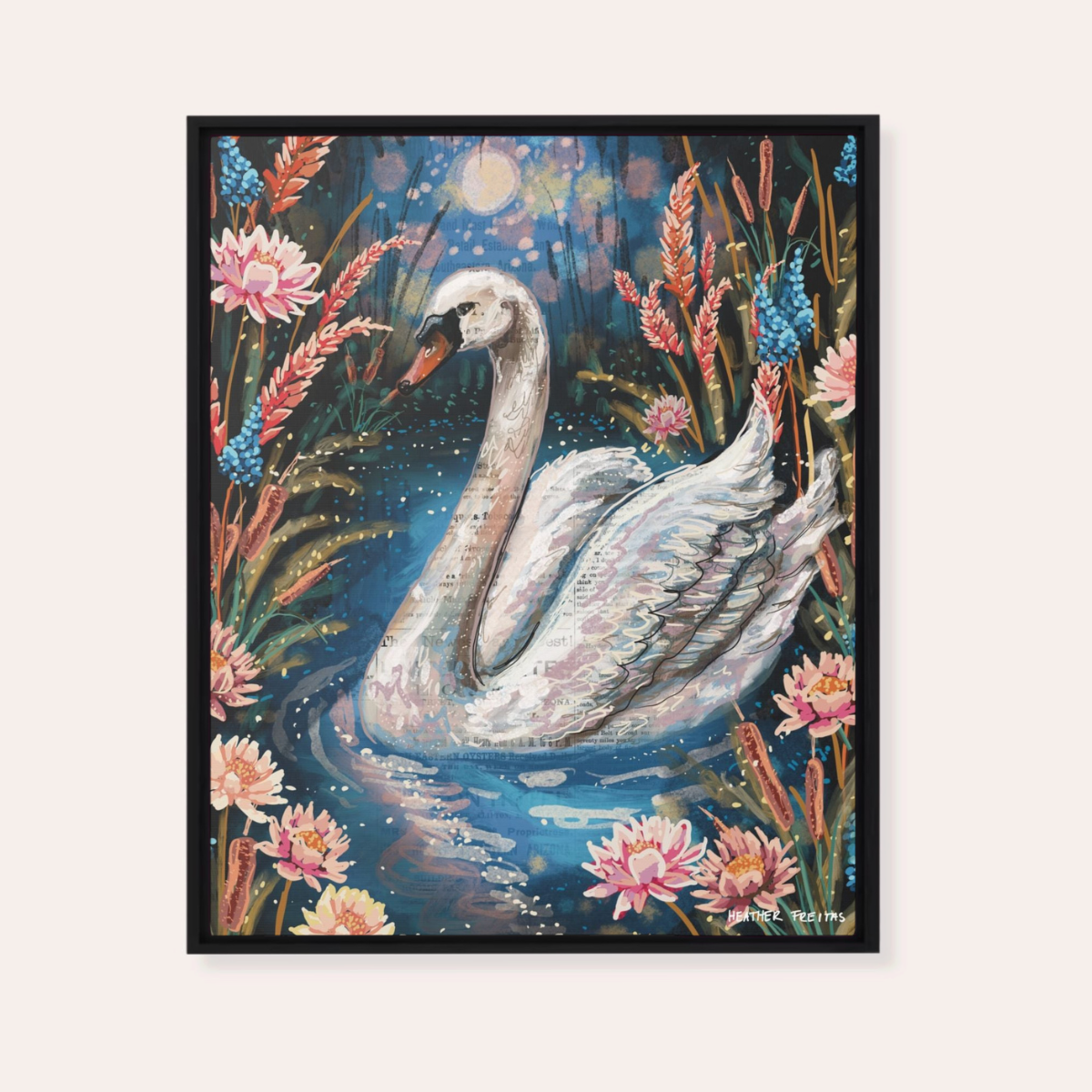 Serenity Swan Framed Fine Art Canvas Print