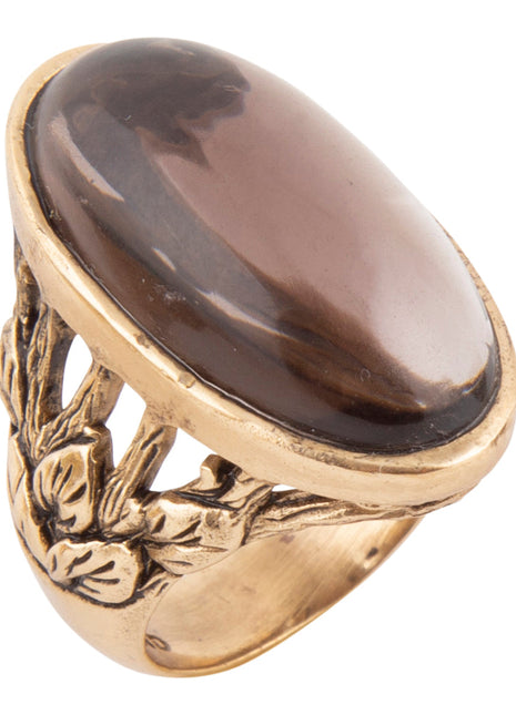 Enchanted Faceted Black Smoky Quartz Golden Ring
