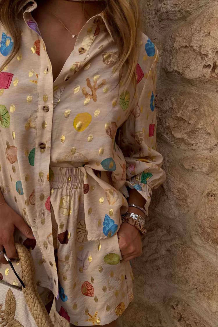 Colorful Summer Print Shirt and Short Set Trendsi