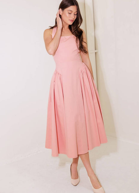 CAUGHT IN THE RAIN PINK WOVEN MIDI DRESS