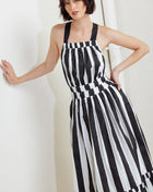 LUXE LINEAR STRIPED WOVEN MIDI DRESS