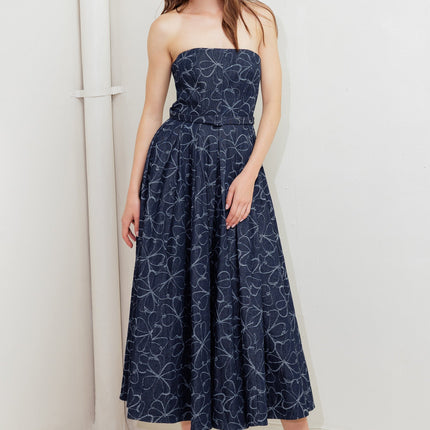 MOONDUST GARDEN DENIM MIDI DRESS