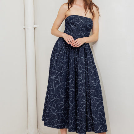 MOONDUST GARDEN DENIM MIDI DRESS