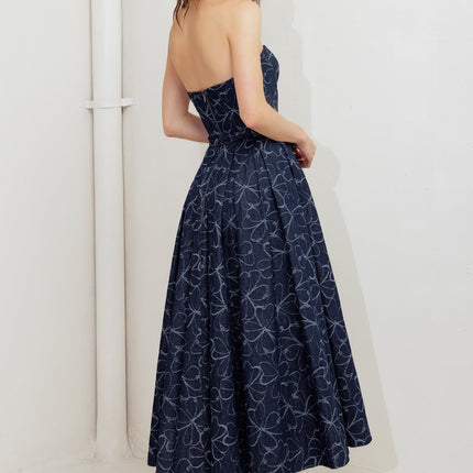 MOONDUST GARDEN DENIM MIDI DRESS