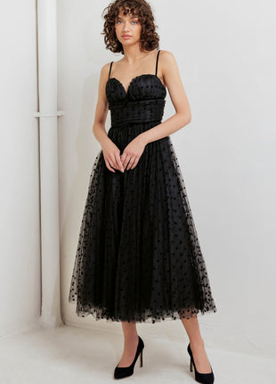 HEART DOT BALLET TULLE MIDI DRESS