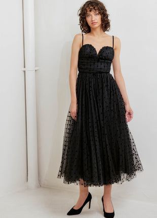 HEART DOT BALLET TULLE MIDI DRESS